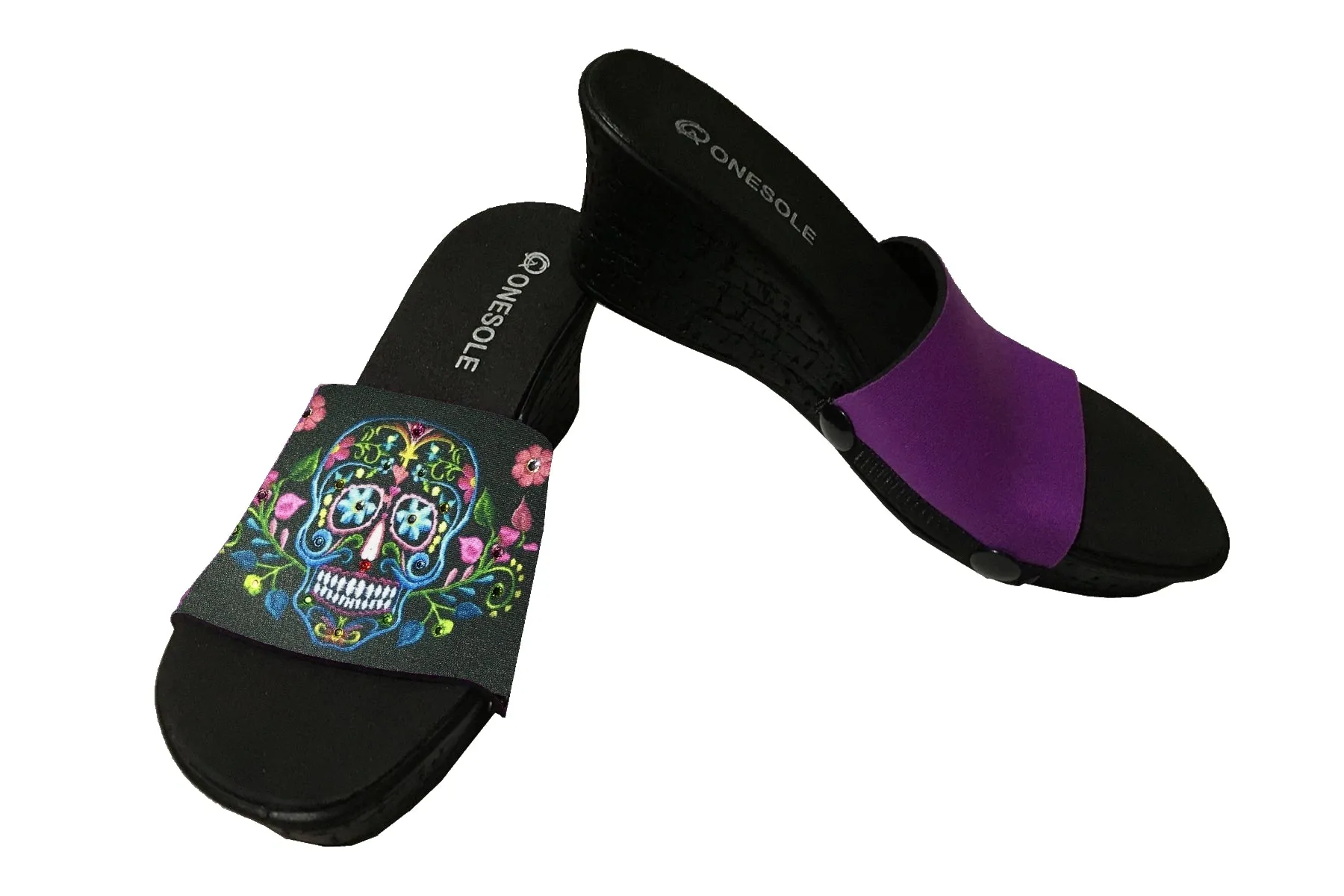 ** Casual Eve Black Cork Wedge Muerte Sugar Skull Kit *