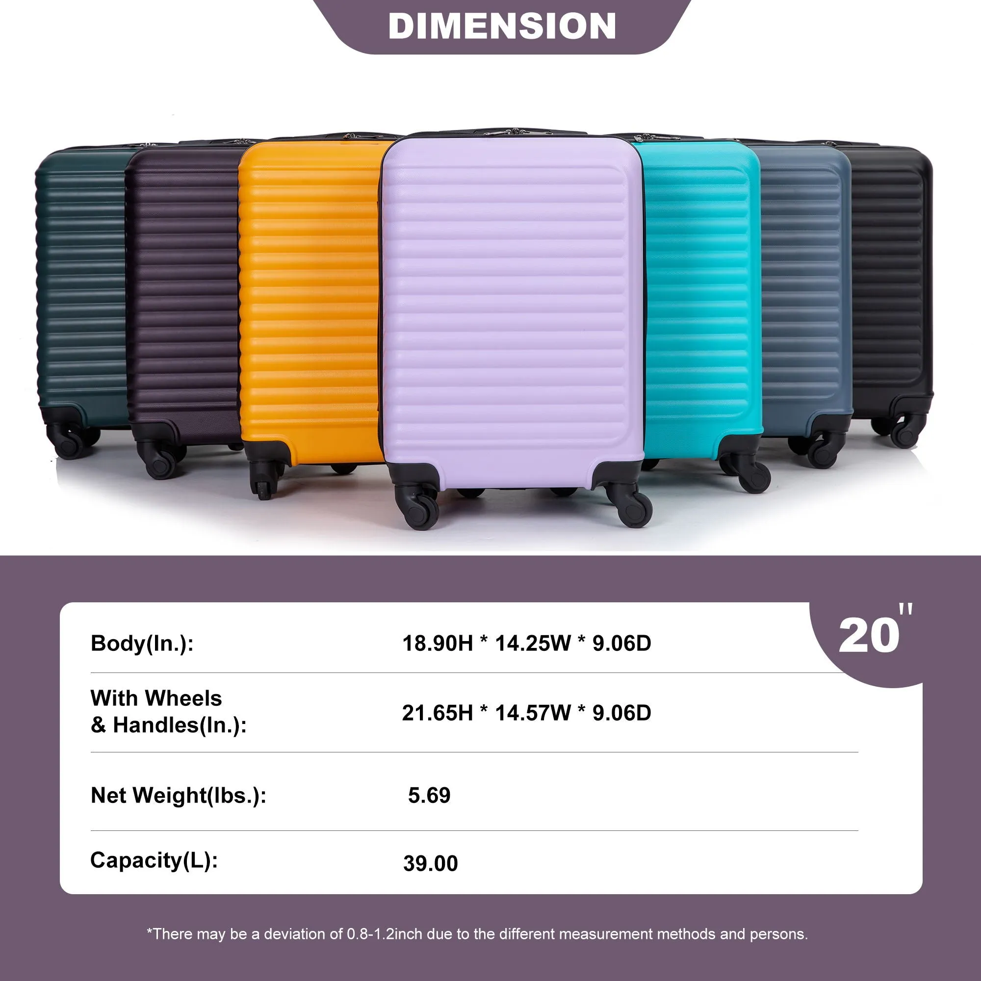 20" Carry On Luggage Lightweight Suitcase, Spinner Wheels by Couch.com