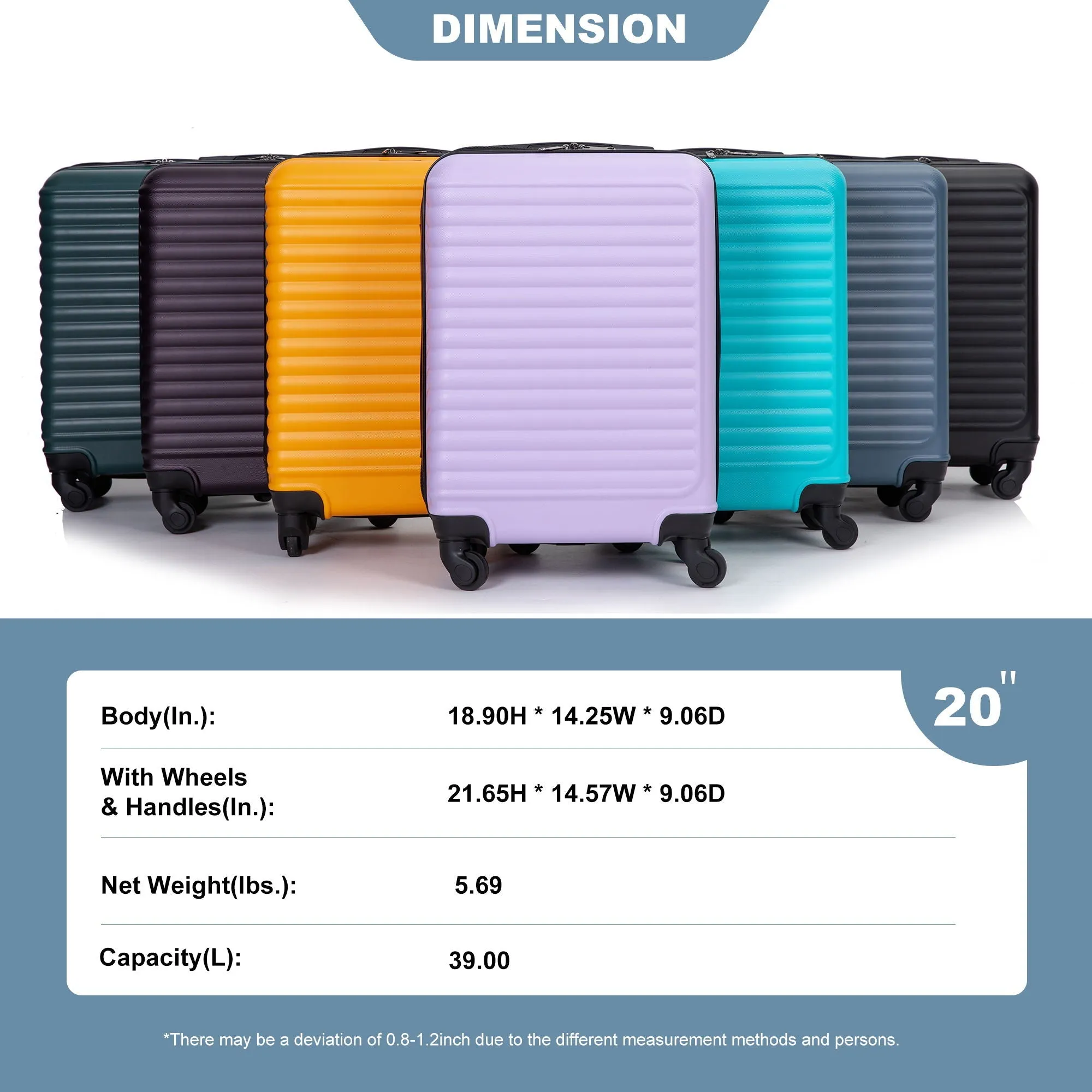 20" Carry On Luggage Lightweight Suitcase, Spinner Wheels by Couch.com
