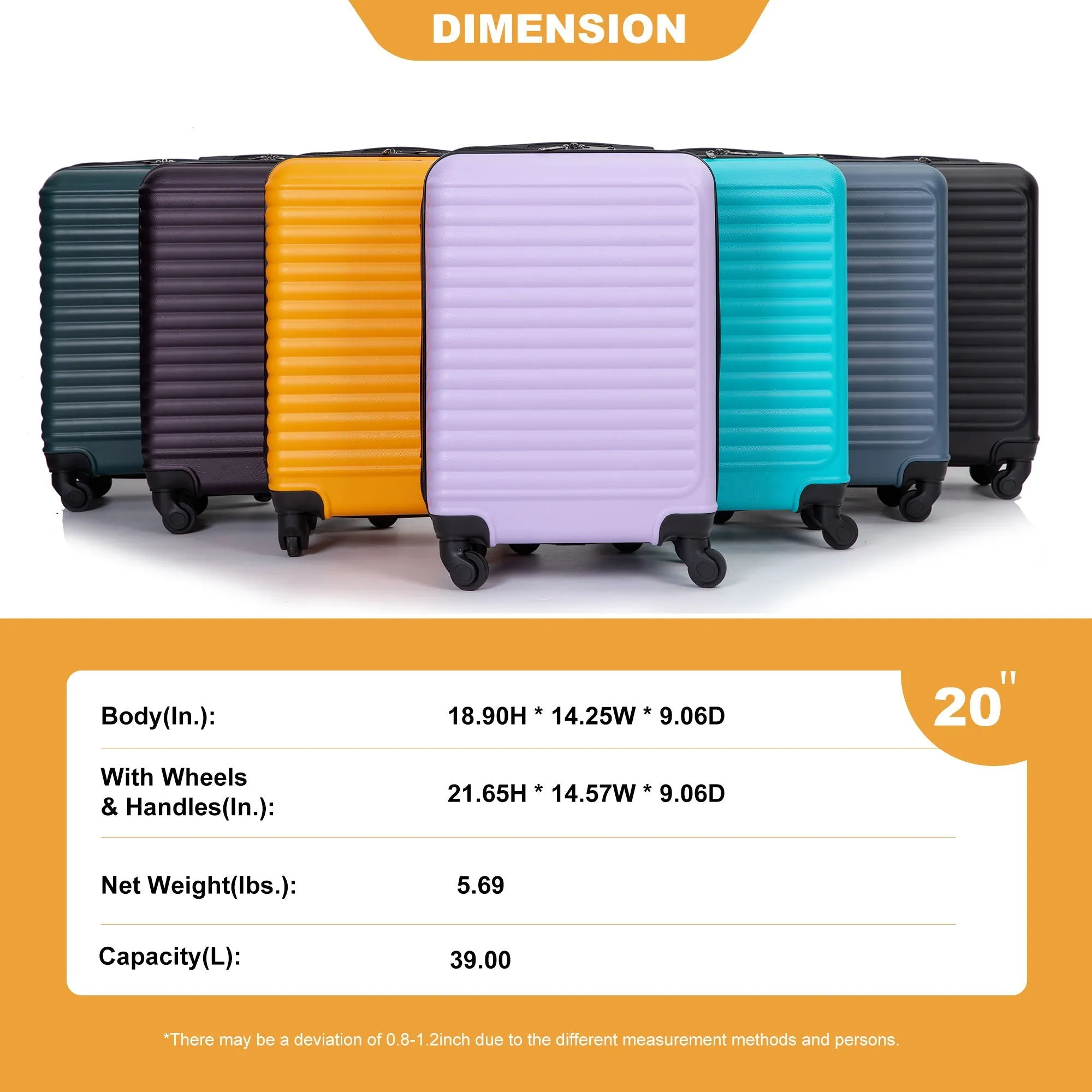 20" Carry On Luggage Lightweight Suitcase, Spinner Wheels by Couch.com