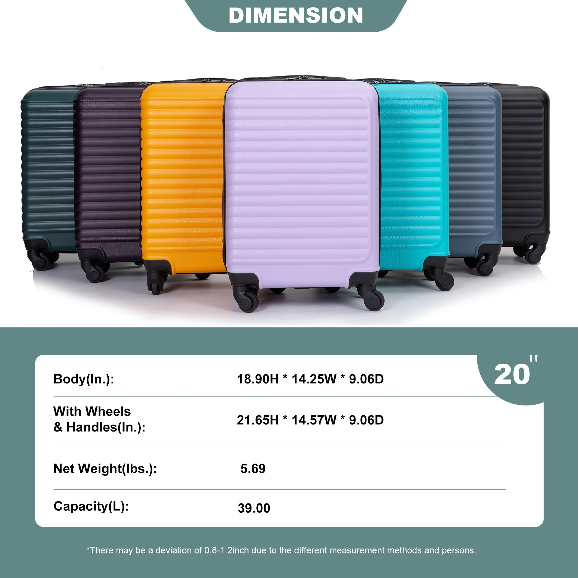 20" Carry On Luggage Lightweight Suitcase, Spinner Wheels by Couch.com