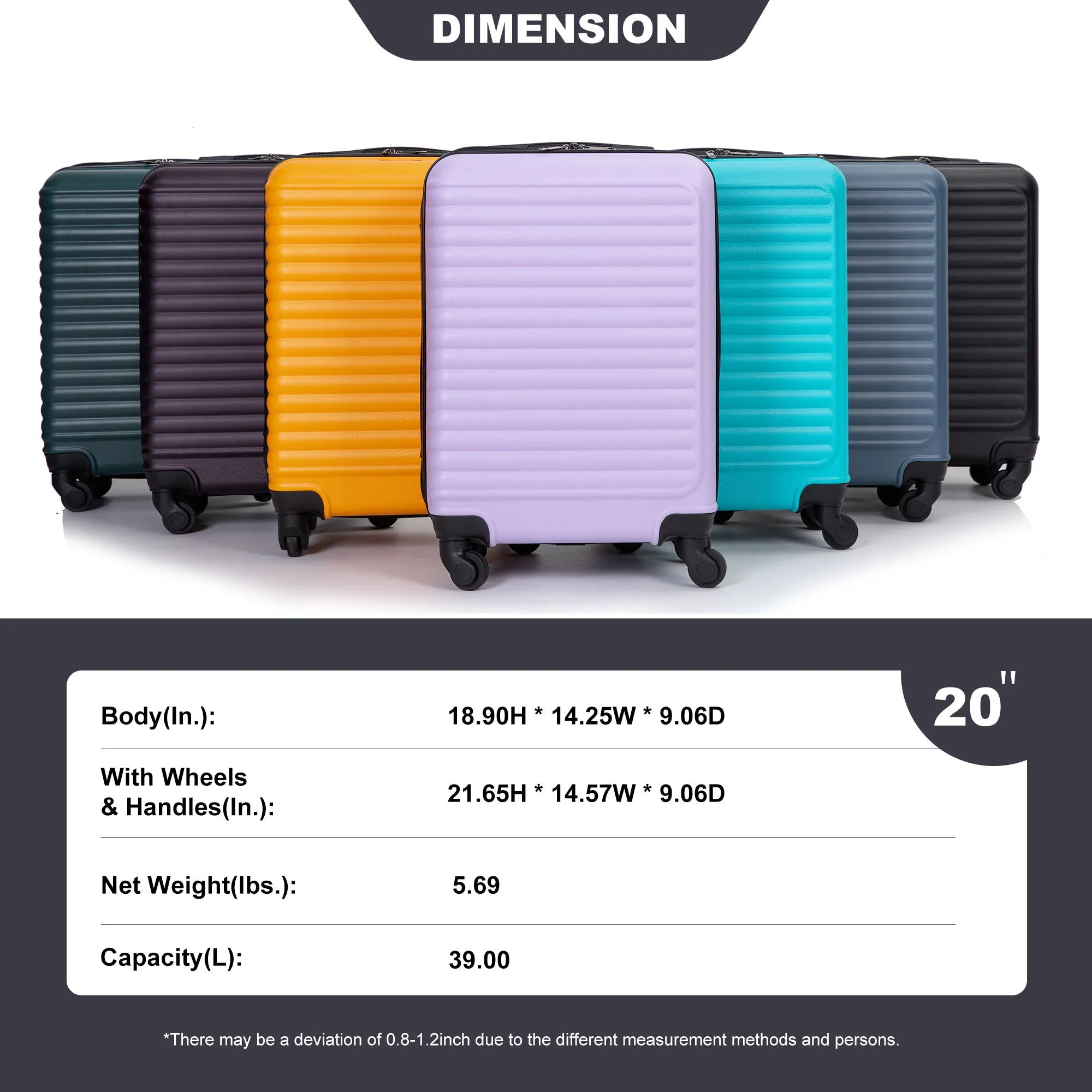 20" Carry On Luggage Lightweight Suitcase, Spinner Wheels by Couch.com