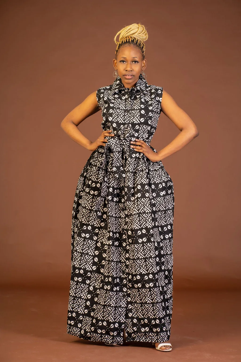 Alkeba Ankara Maxi Dress | Black and White African Tribal Print
