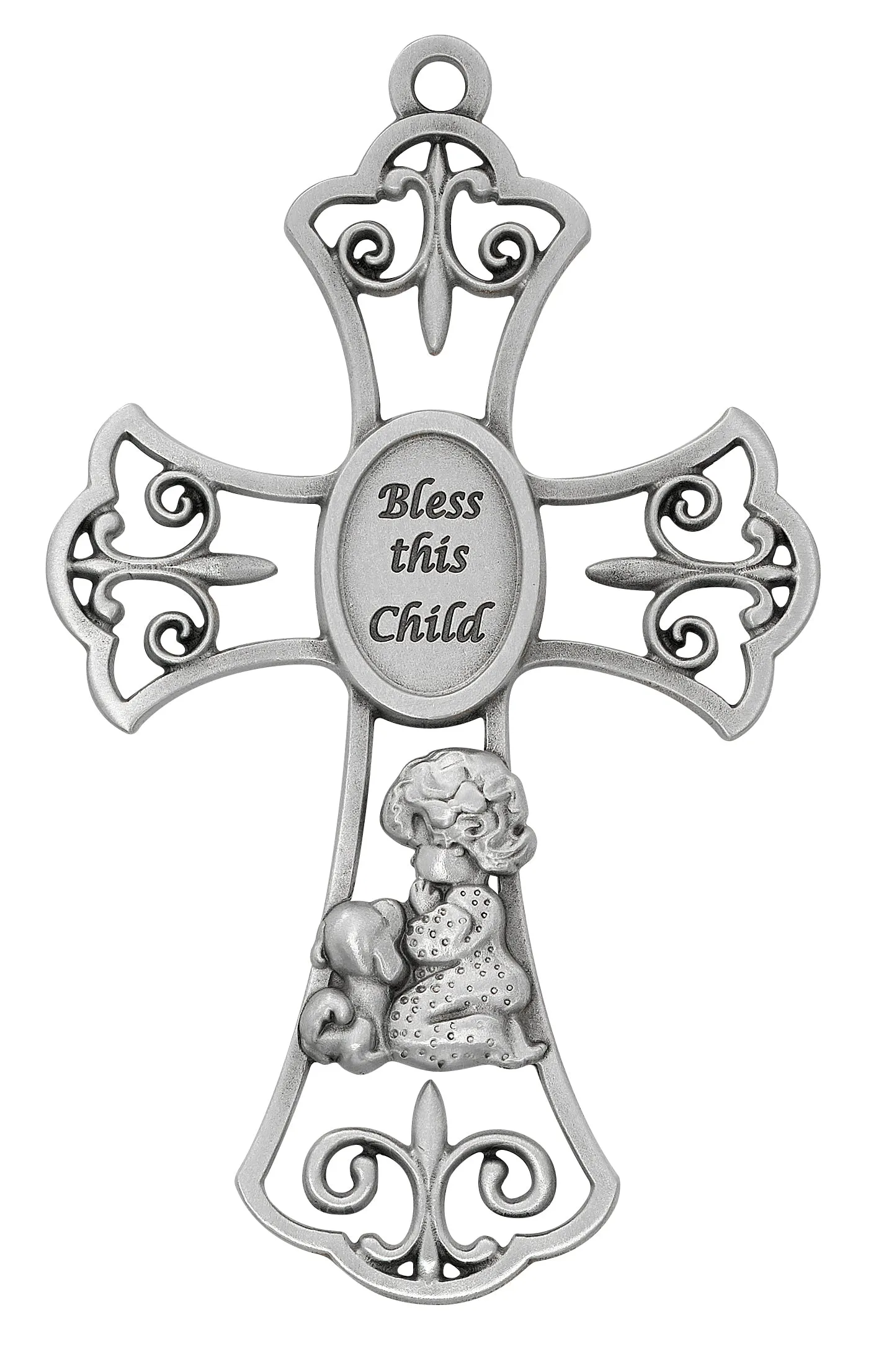 Baby Pewter Girl with Puppy Cross Boxed - 73-44