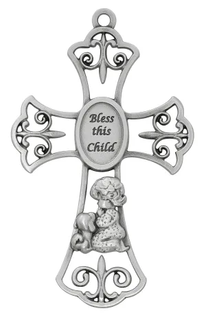 Baby Pewter Girl with Puppy Cross Boxed - 73-44