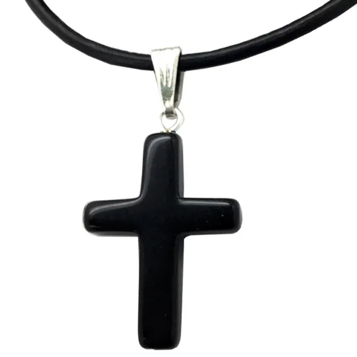Black Stone Cross Necklace