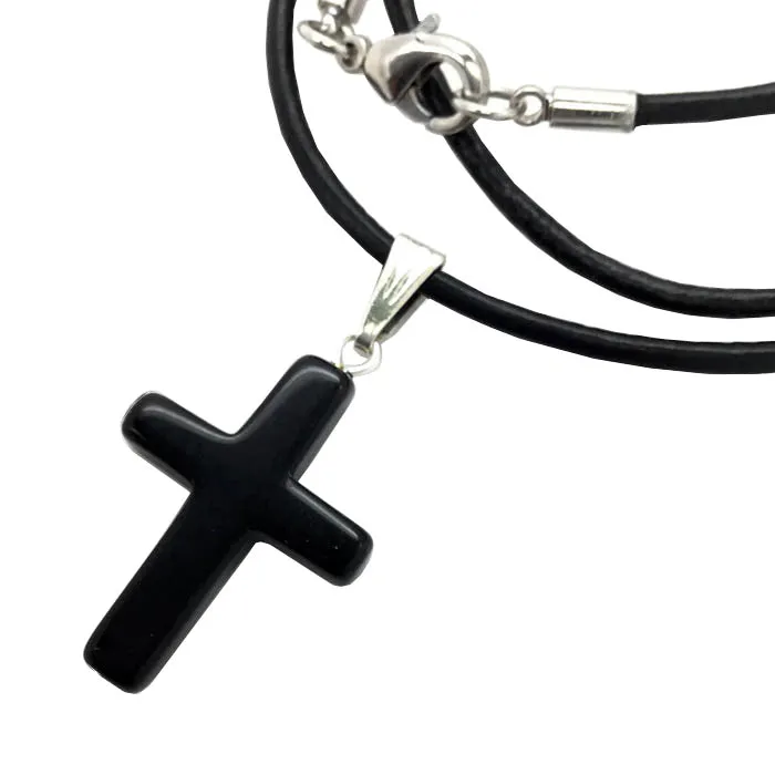 Black Stone Cross Necklace