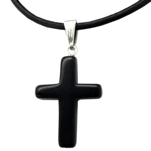 Black Stone Cross Necklace
