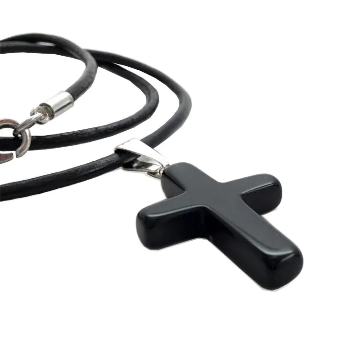 Black Stone Cross Necklace