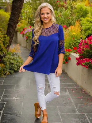Blue Long Sleeve Casual Crew Neck T-shirt