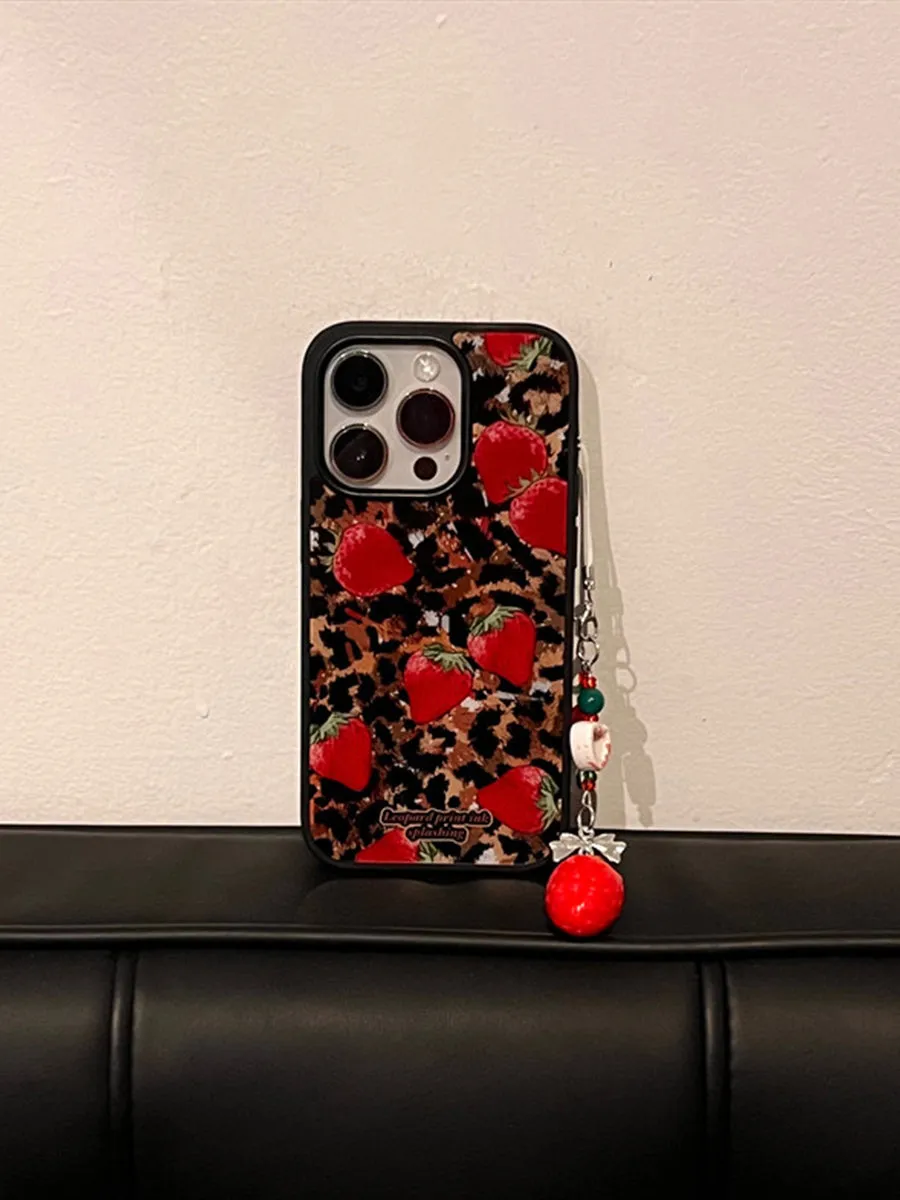 Cool Fashion Leopard Strawberry Black Frame Acrylic Phone Case