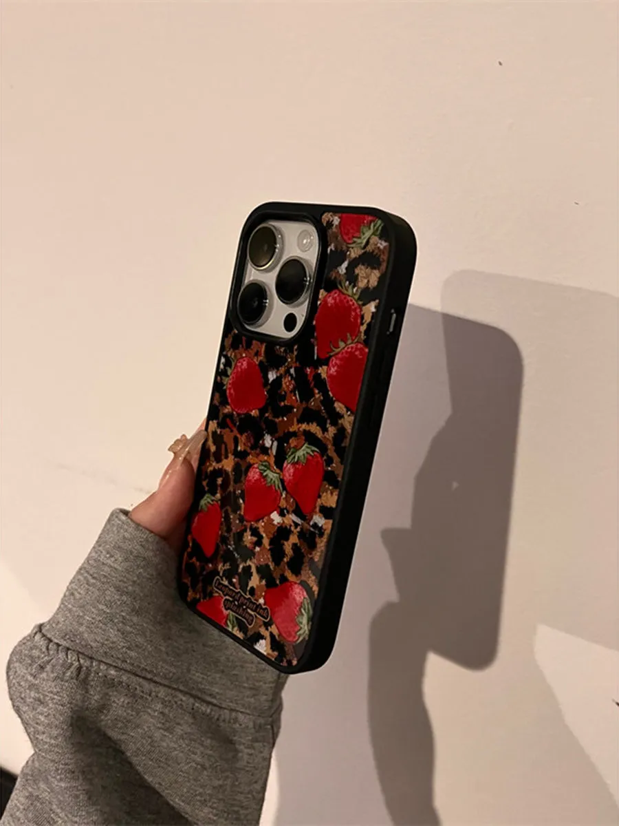 Cool Fashion Leopard Strawberry Black Frame Acrylic Phone Case