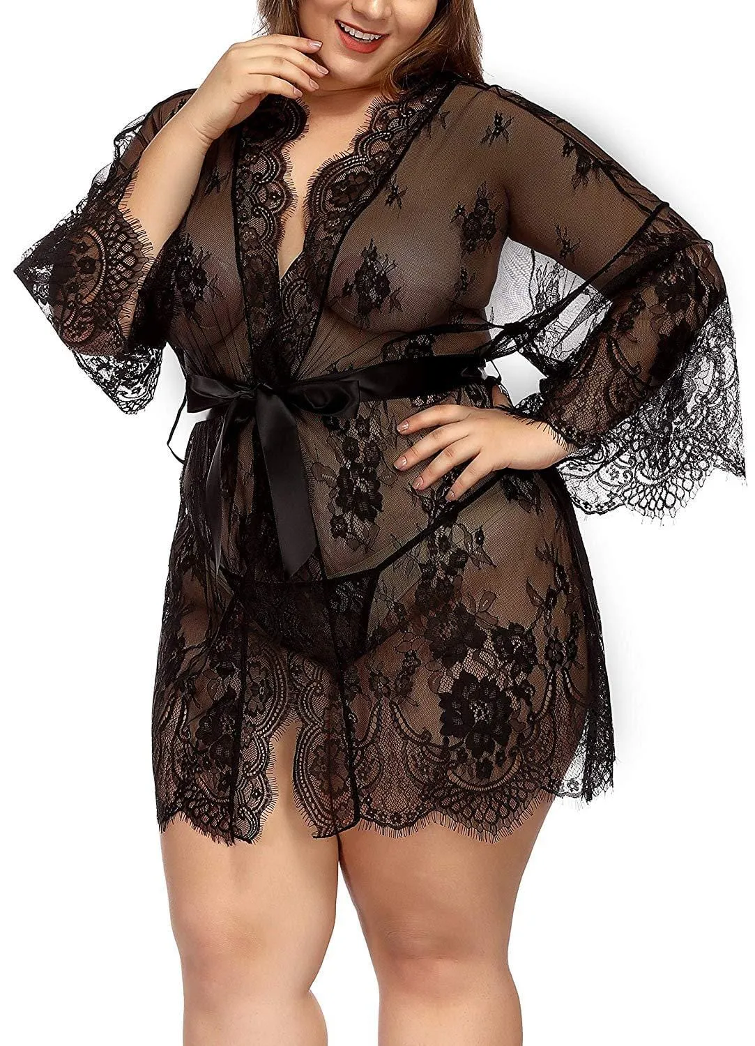 Curvy Girl Lace Kimono Robe