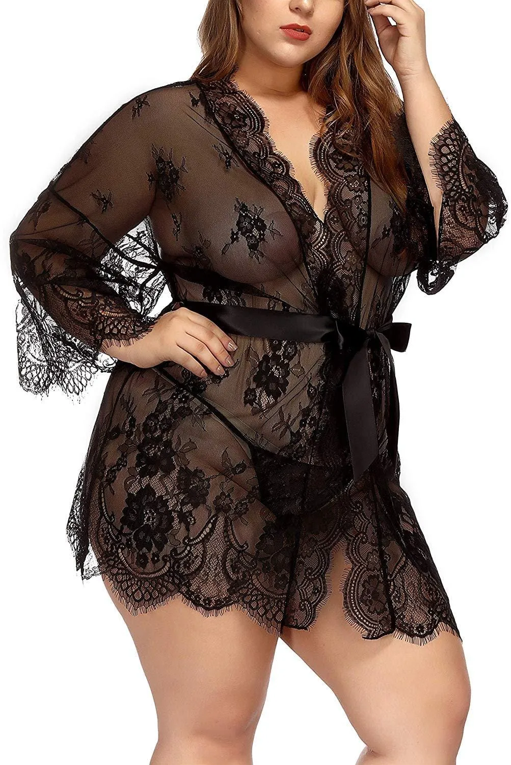 Curvy Girl Lace Kimono Robe