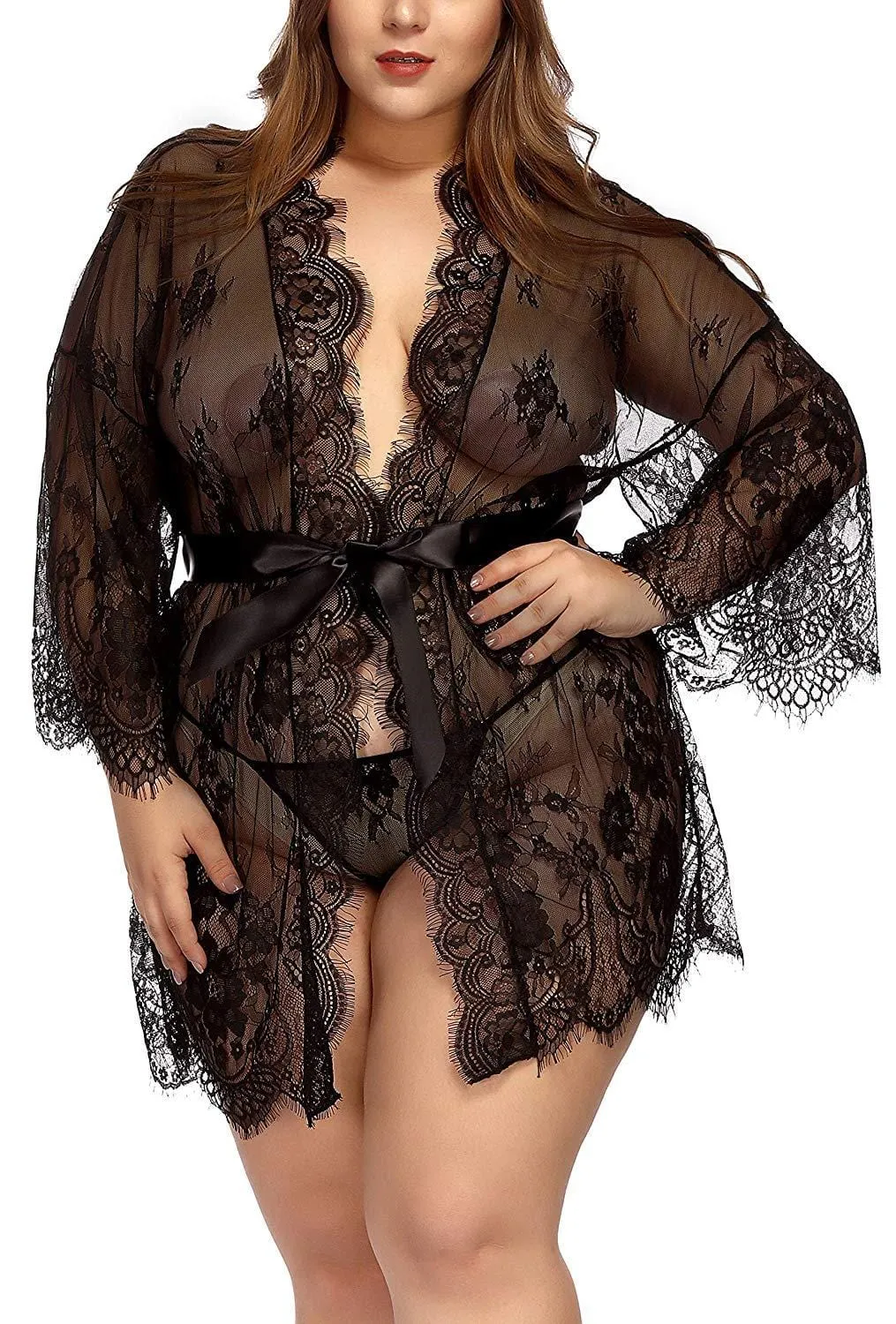 Curvy Girl Lace Kimono Robe