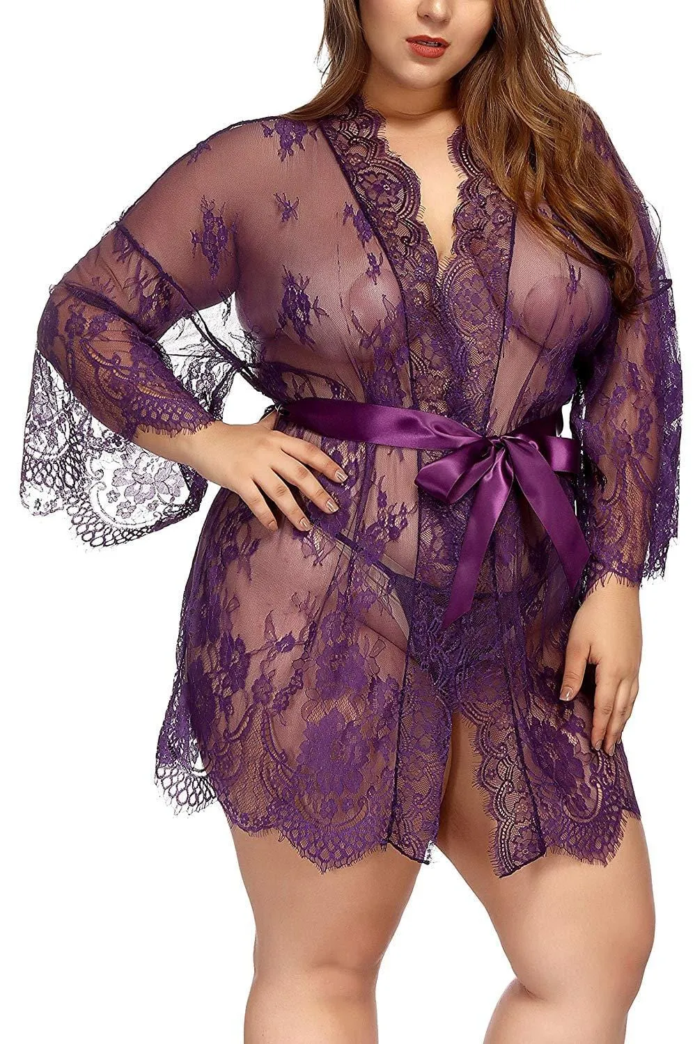 Curvy Girl Lace Kimono Robe