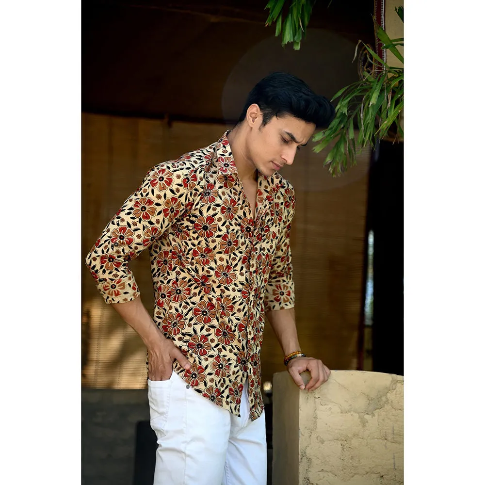 Hatheli Beige Hand Block Printed Cotton Shirt