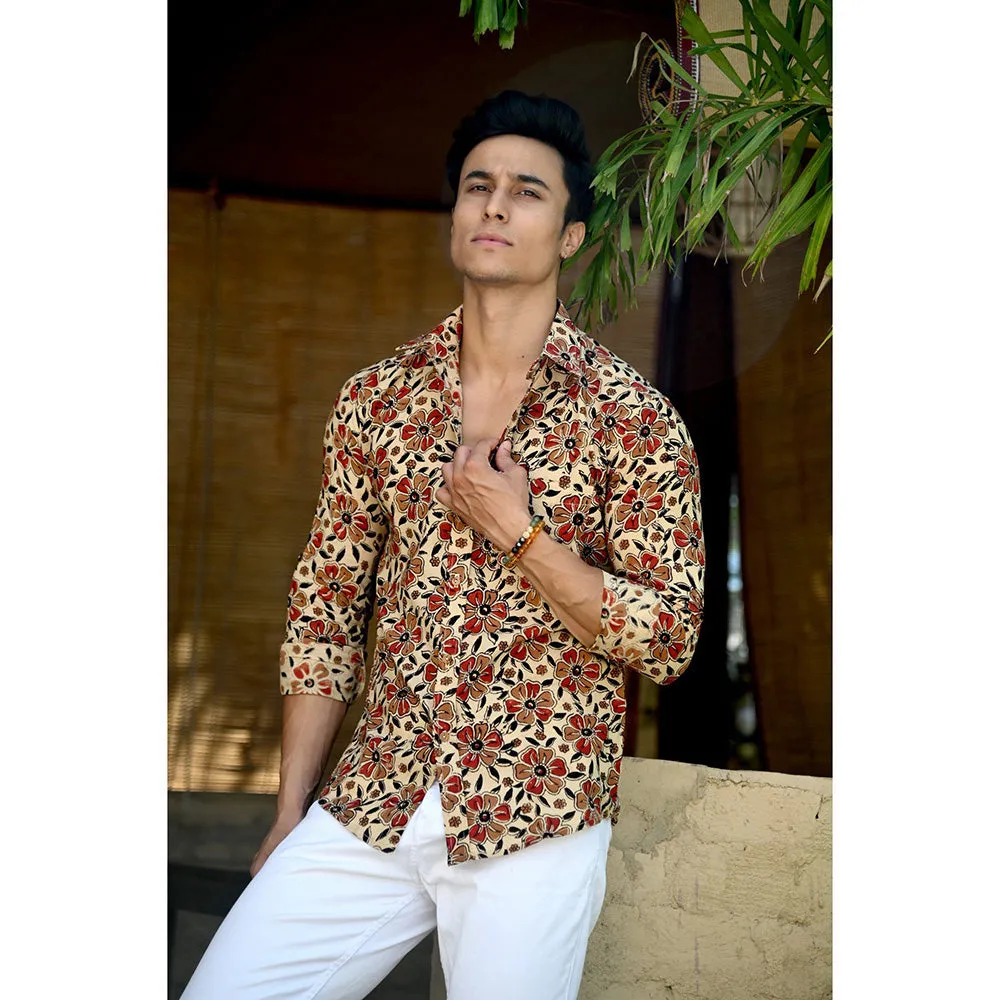 Hatheli Beige Hand Block Printed Cotton Shirt