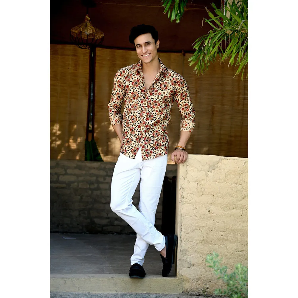 Hatheli Beige Hand Block Printed Cotton Shirt