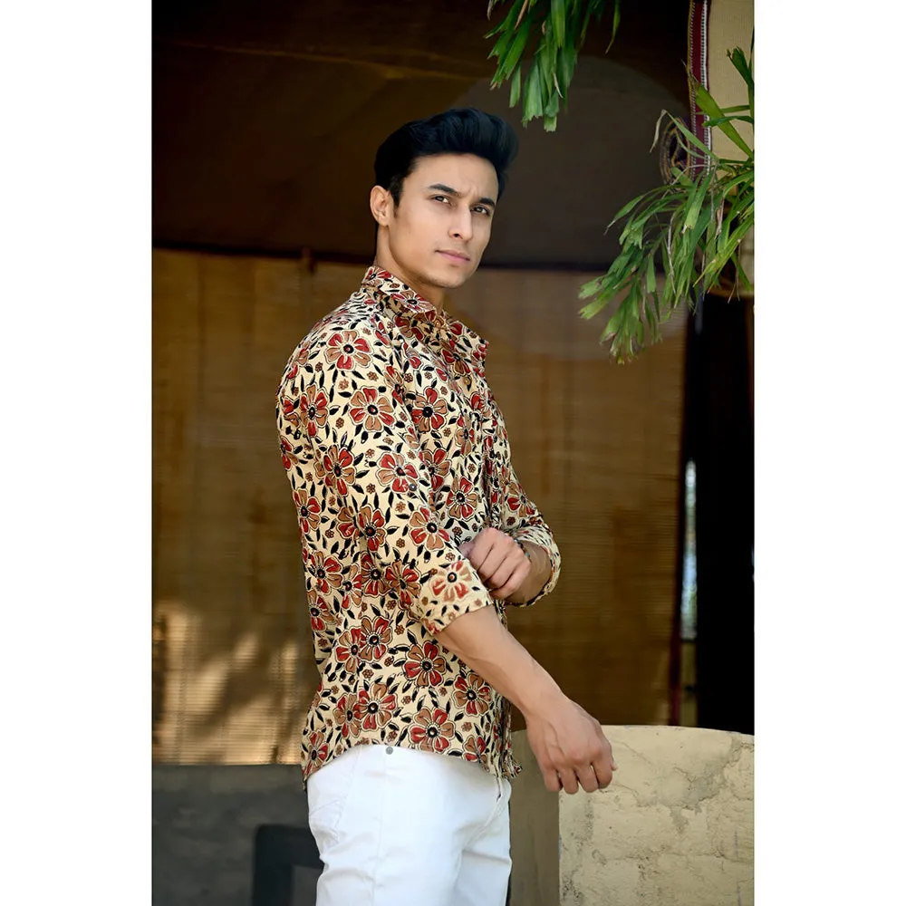 Hatheli Beige Hand Block Printed Cotton Shirt