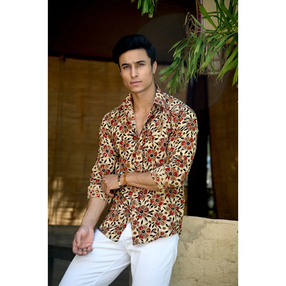 Hatheli Beige Hand Block Printed Cotton Shirt