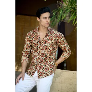 Hatheli Beige Hand Block Printed Cotton Shirt