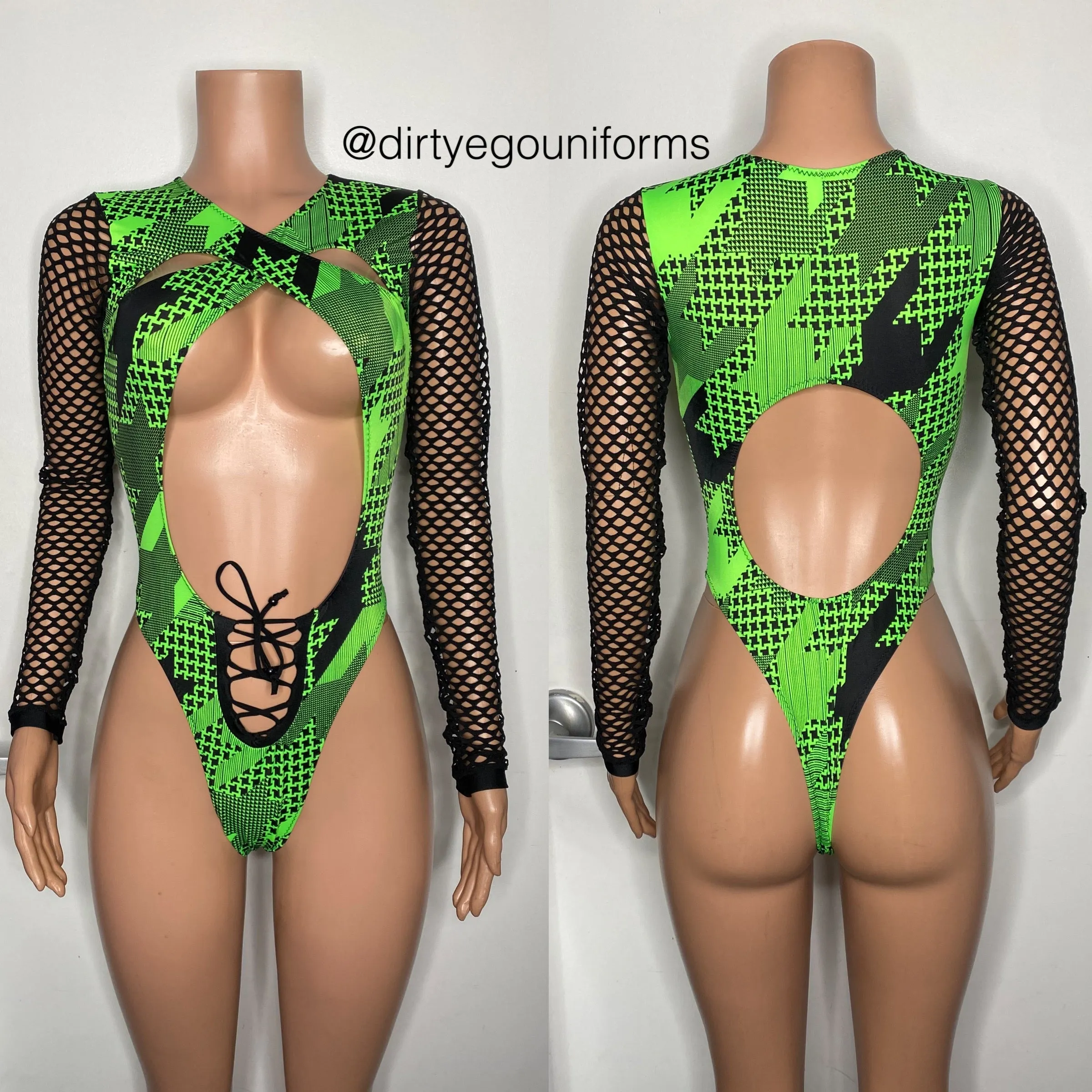 Houndstooth cross front lace bottom bodysuit