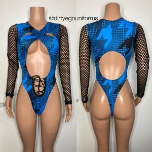Houndstooth cross front lace bottom bodysuit