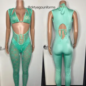 Lace jumpsuit with matching bikini top