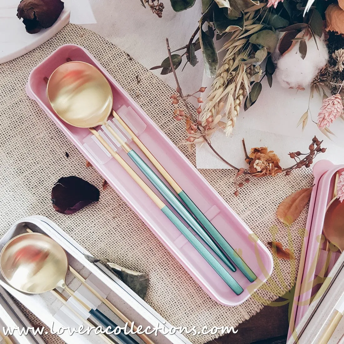 *LAST PRICE CLEARANCE PROMO* Lux Gold Colorful Handles SS304 Stainless Steel 3 Piece Cutlery Set with Box for Eco-Friendly Use