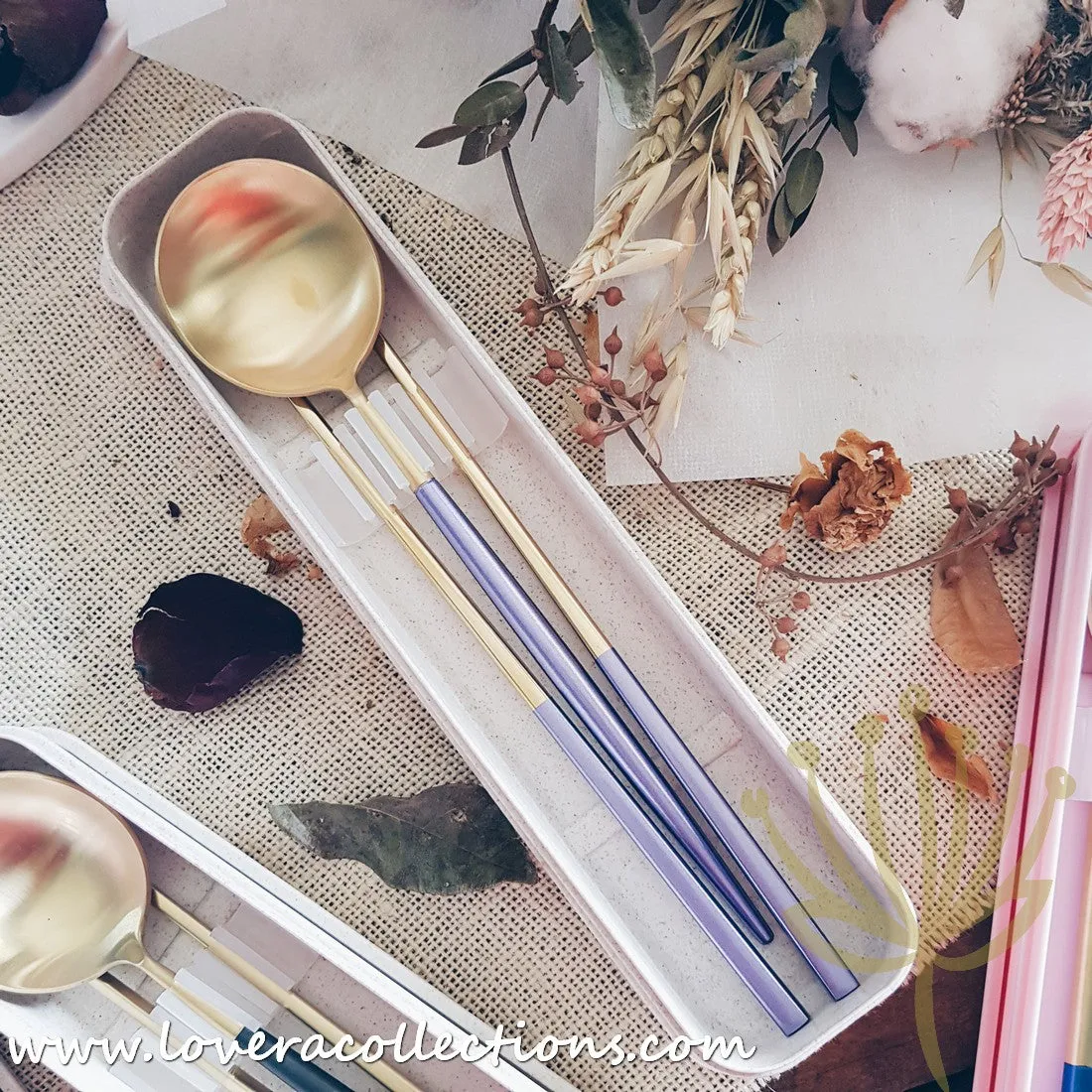 *LAST PRICE CLEARANCE PROMO* Lux Gold Colorful Handles SS304 Stainless Steel 3 Piece Cutlery Set with Box for Eco-Friendly Use