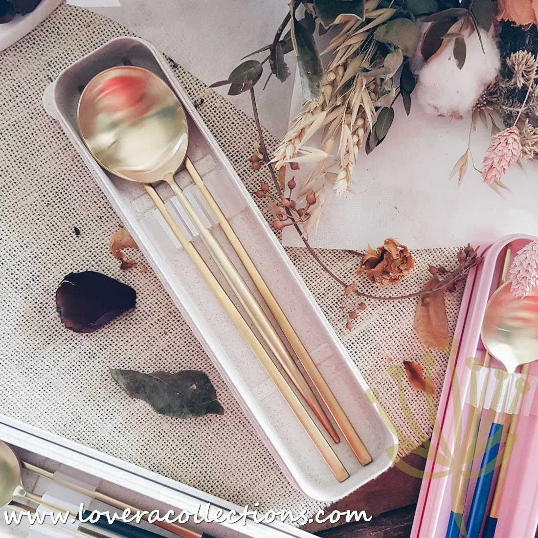 *LAST PRICE CLEARANCE PROMO* Lux Gold Colorful Handles SS304 Stainless Steel 3 Piece Cutlery Set with Box for Eco-Friendly Use