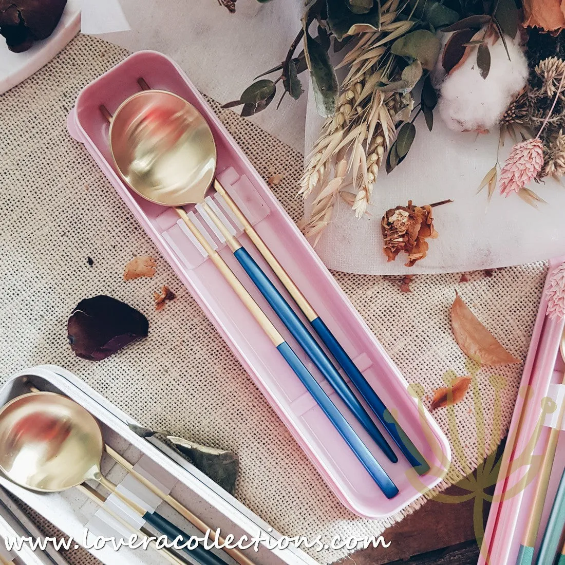 *LAST PRICE CLEARANCE PROMO* Lux Gold Colorful Handles SS304 Stainless Steel 3 Piece Cutlery Set with Box for Eco-Friendly Use