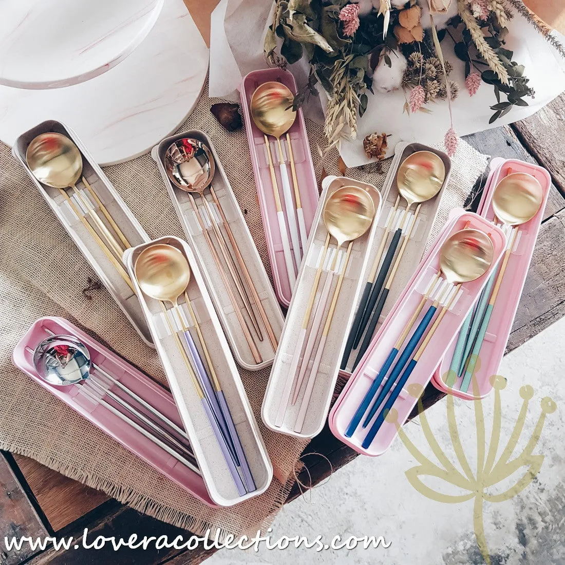 *LAST PRICE CLEARANCE PROMO* Lux Gold Colorful Handles SS304 Stainless Steel 3 Piece Cutlery Set with Box for Eco-Friendly Use
