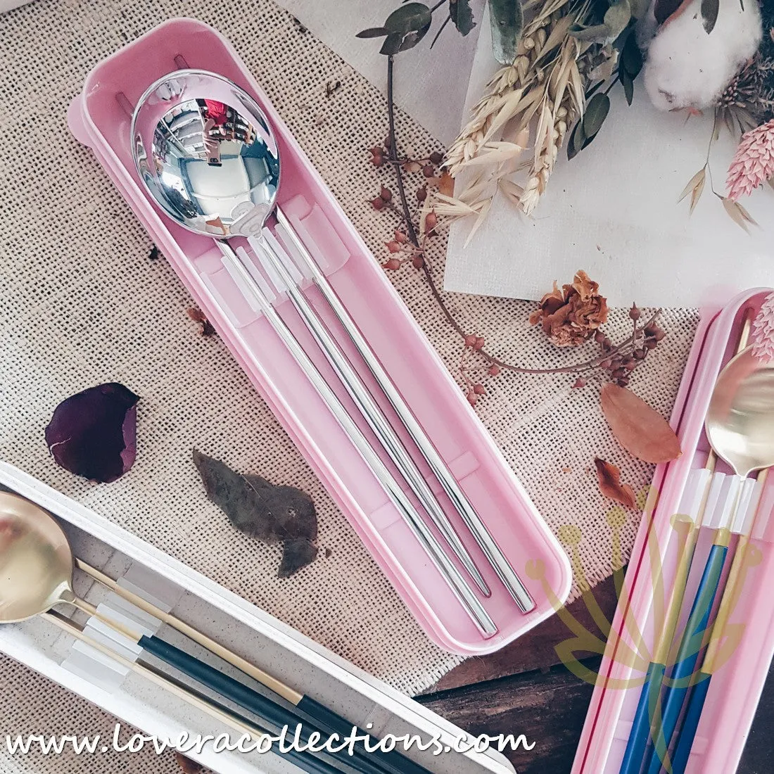 *LAST PRICE CLEARANCE PROMO* Lux Gold Colorful Handles SS304 Stainless Steel 3 Piece Cutlery Set with Box for Eco-Friendly Use