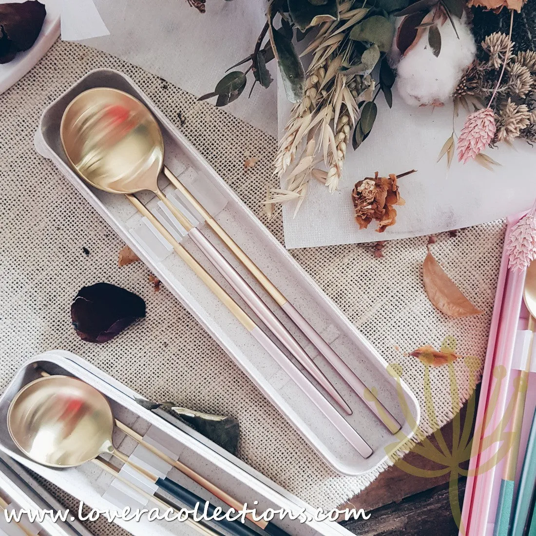 *LAST PRICE CLEARANCE PROMO* Lux Gold Colorful Handles SS304 Stainless Steel 3 Piece Cutlery Set with Box for Eco-Friendly Use