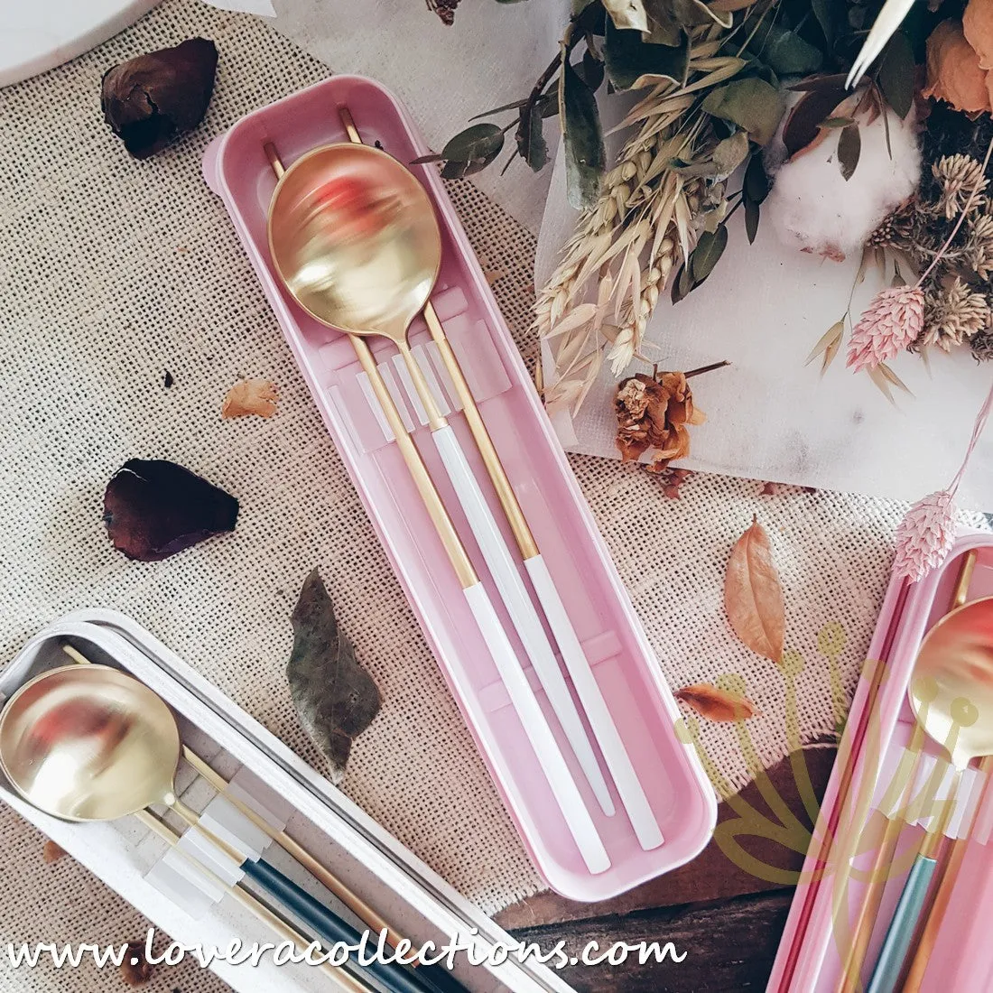 *LAST PRICE CLEARANCE PROMO* Lux Gold Colorful Handles SS304 Stainless Steel 3 Piece Cutlery Set with Box for Eco-Friendly Use