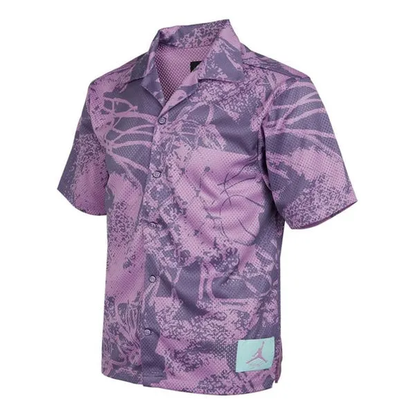 Men's Air Jordan Flight Knit Printing Loose Basketball Short Sleeve Light Purple Shirt, Purple
