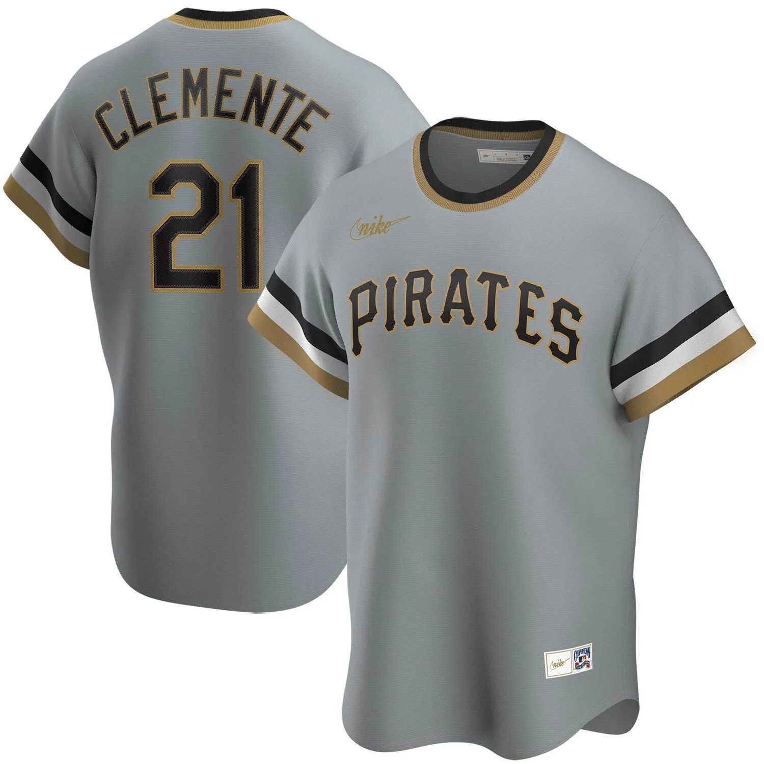 Men's Roberto Clemente Gray Jersey Pittsburgh Pirates Road Cooperstown Collection Player Nike