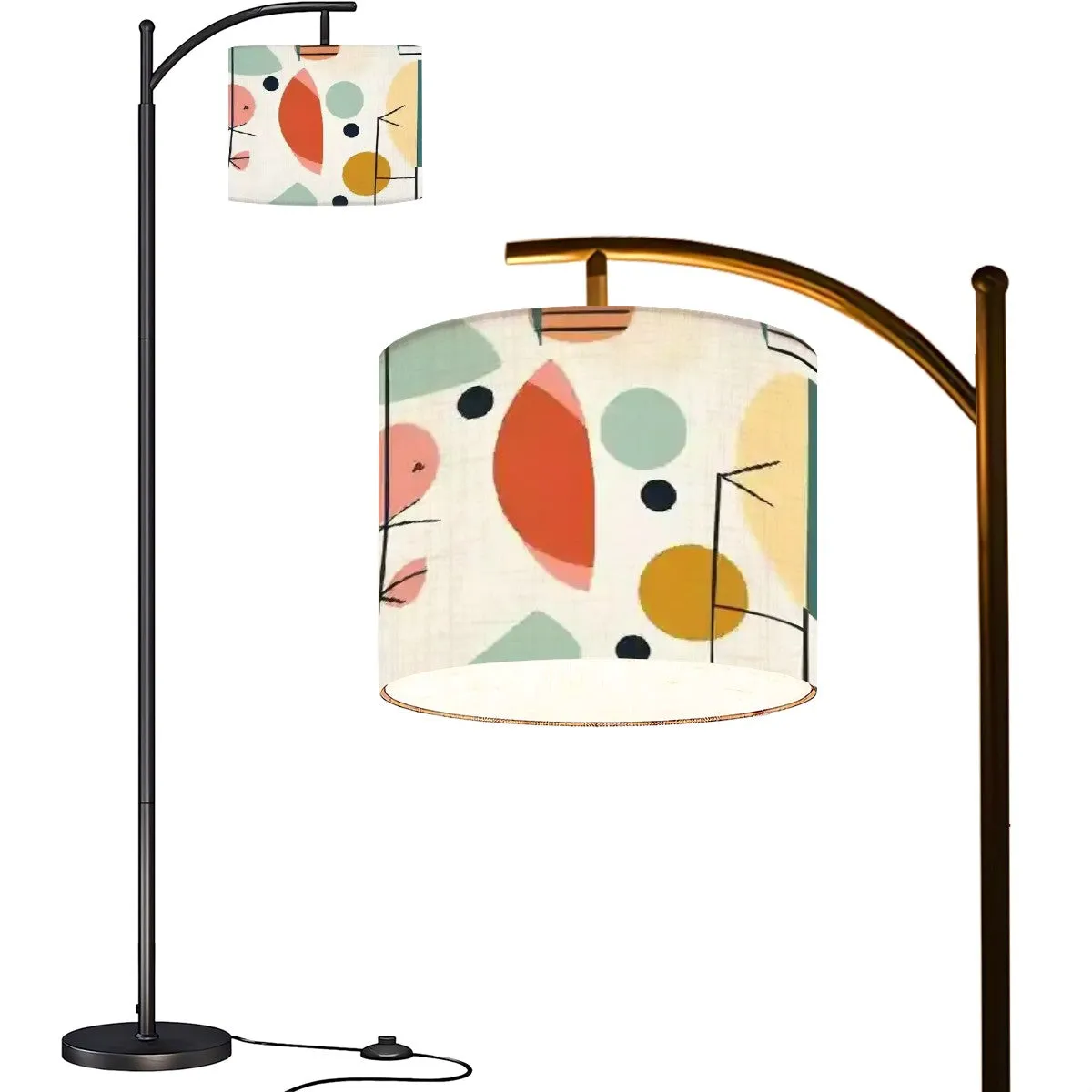 Mid Century Modern Arc Floor Lamp, Abstract Geometric Mod Design Shade