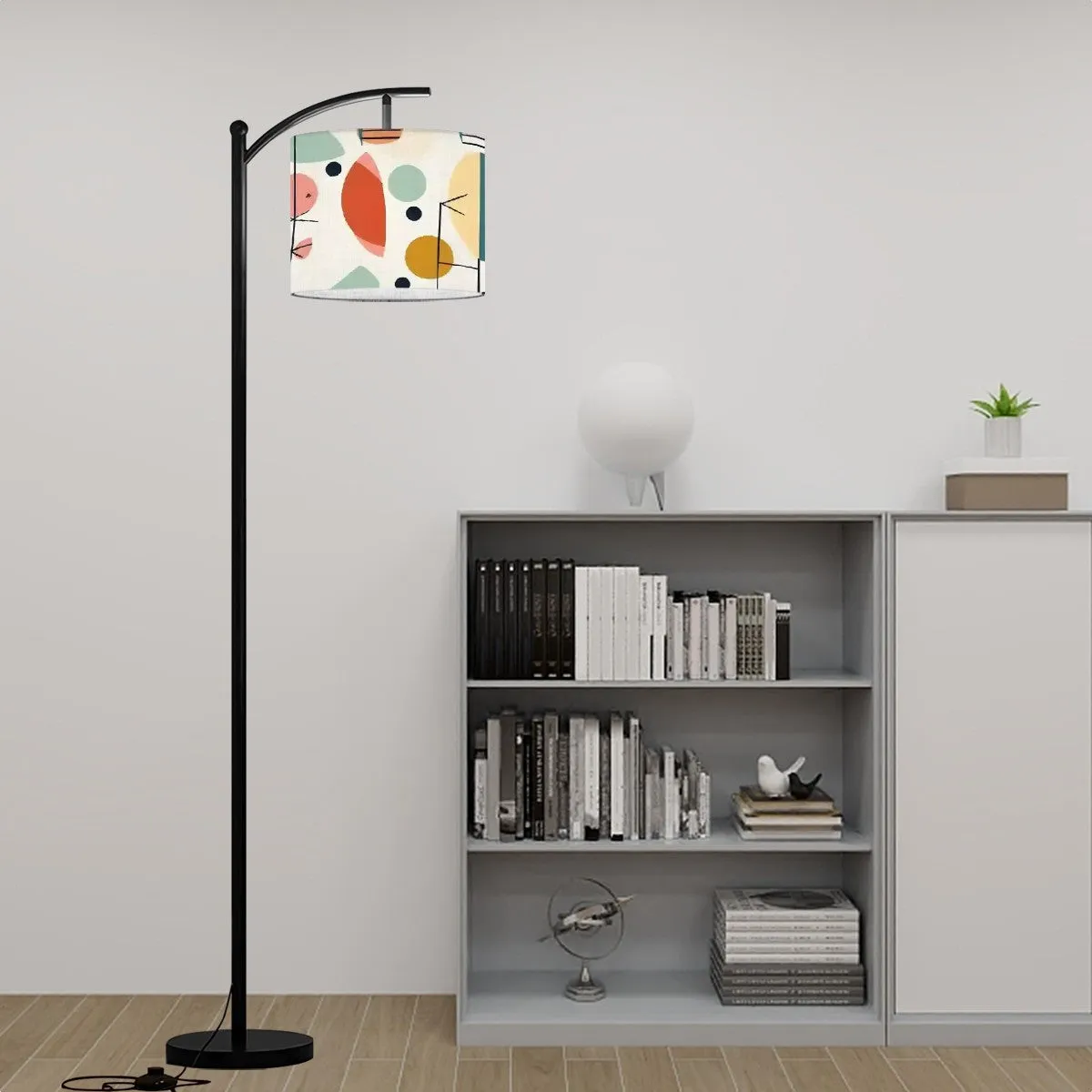 Mid Century Modern Arc Floor Lamp, Abstract Geometric Mod Design Shade