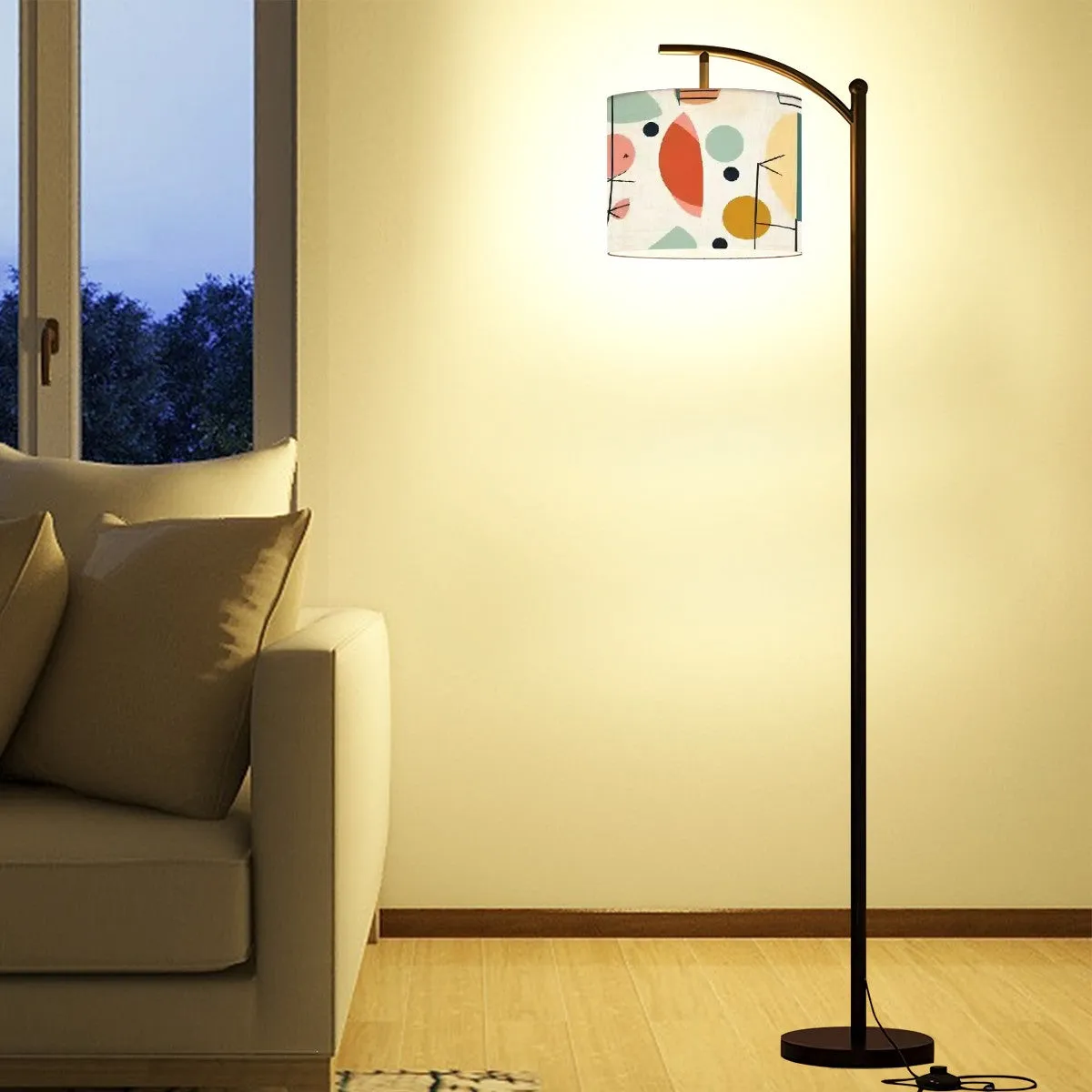 Mid Century Modern Arc Floor Lamp, Abstract Geometric Mod Design Shade
