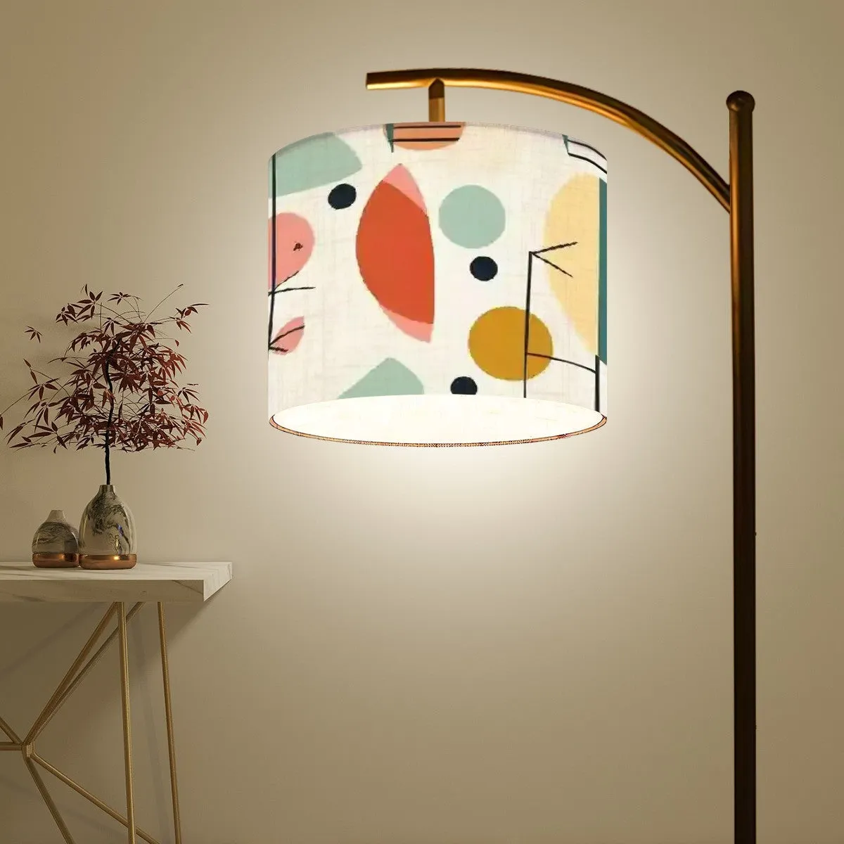 Mid Century Modern Arc Floor Lamp, Abstract Geometric Mod Design Shade