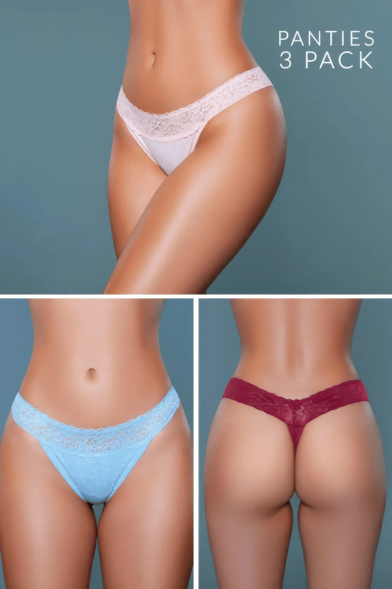 Mid-rise Lace Band Asher Thong - 3 Pack