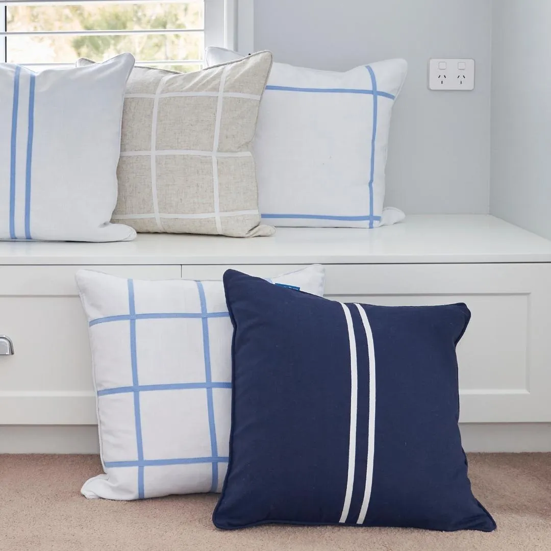 Mirage Haven Miller Windowpane Linen and White 50x50cm Cushion Cover