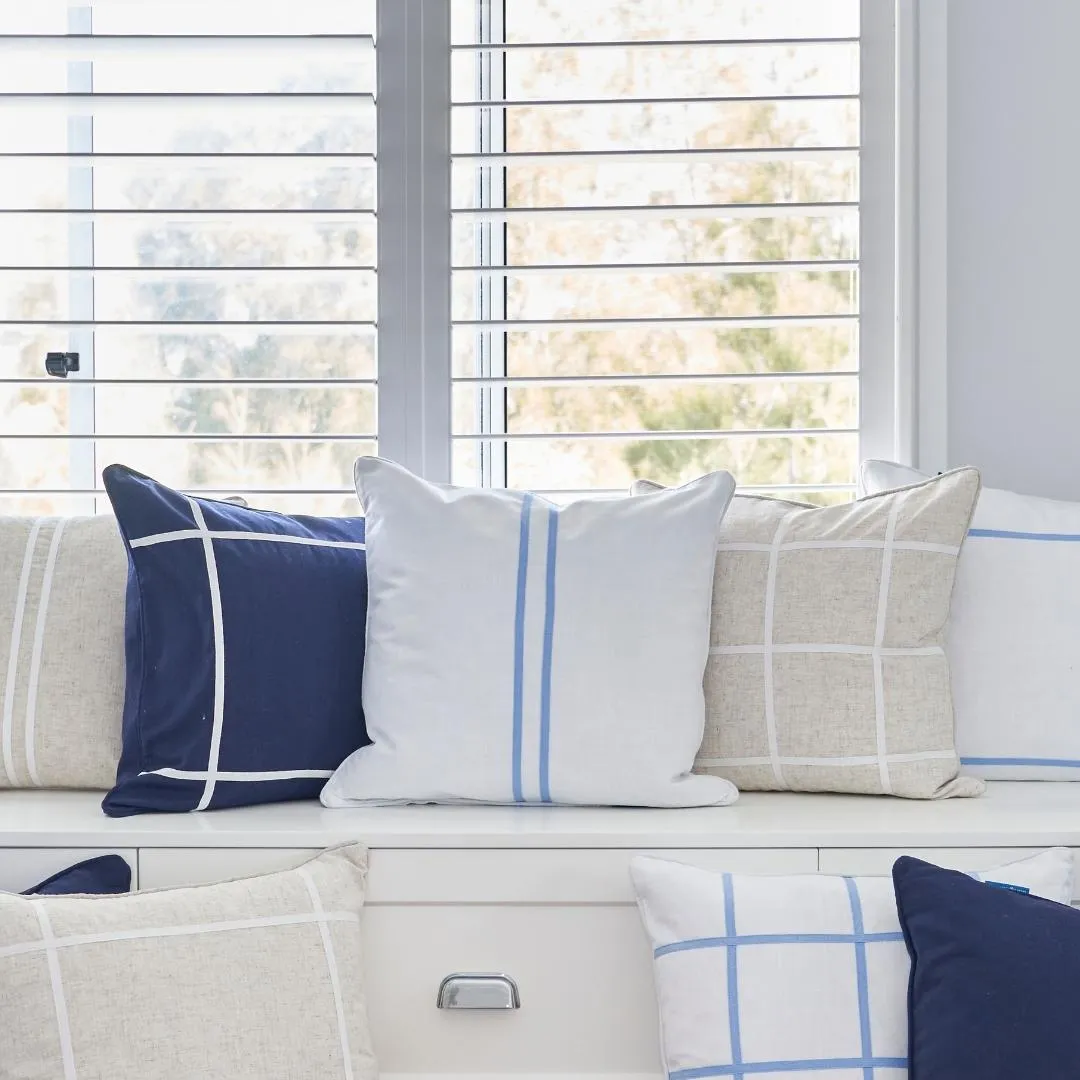 Mirage Haven Miller Windowpane Linen and White 50x50cm Cushion Cover