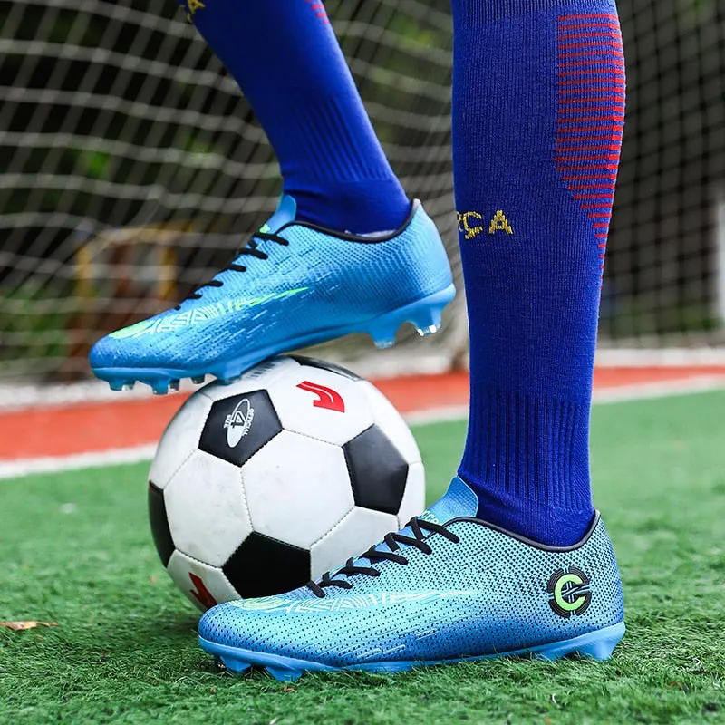 Toleet New Men's Soccer Shoes Long Spike Teens Training Football Boots Turf Large Size Soccer Cleats Sneakers Non-Slip Ankle Zapatos