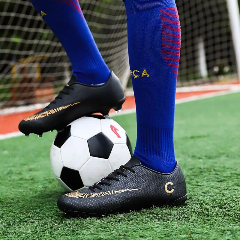 Toleet New Men's Soccer Shoes Long Spike Teens Training Football Boots Turf Large Size Soccer Cleats Sneakers Non-Slip Ankle Zapatos