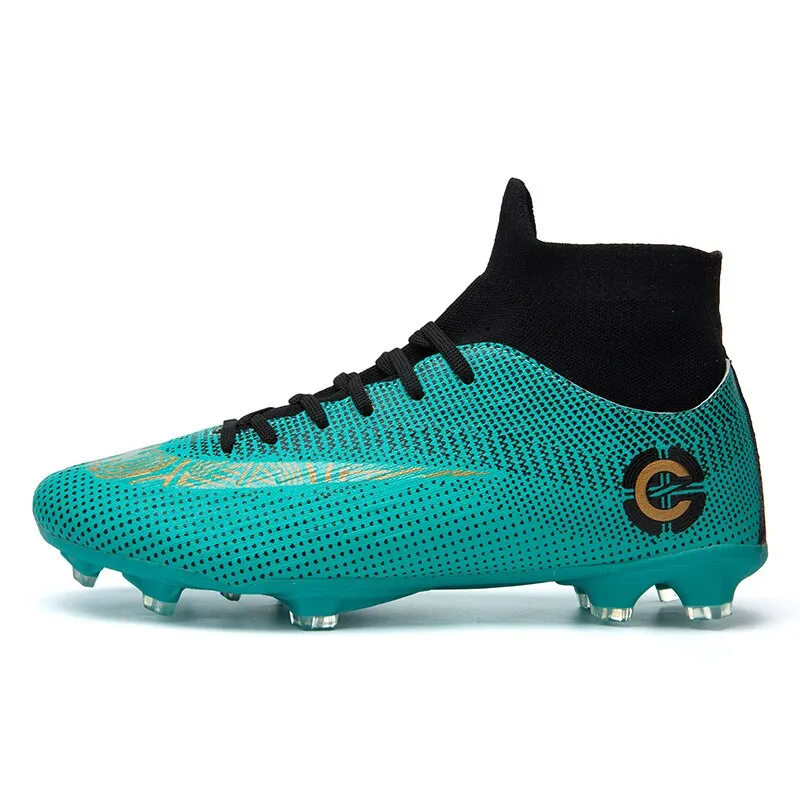 Toleet New Men's Soccer Shoes Long Spike Teens Training Football Boots Turf Large Size Soccer Cleats Sneakers Non-Slip Ankle Zapatos