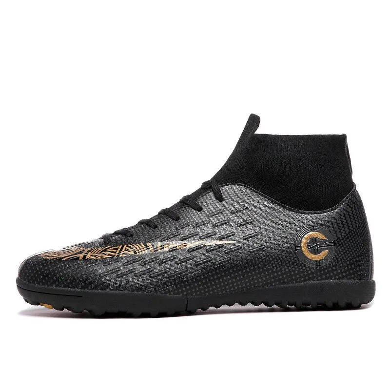 Toleet New Men's Soccer Shoes Long Spike Teens Training Football Boots Turf Large Size Soccer Cleats Sneakers Non-Slip Ankle Zapatos
